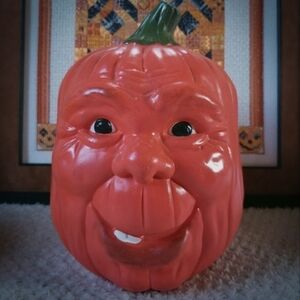 Vintage Halloween 80s Ceramic Pumpkin Man Head